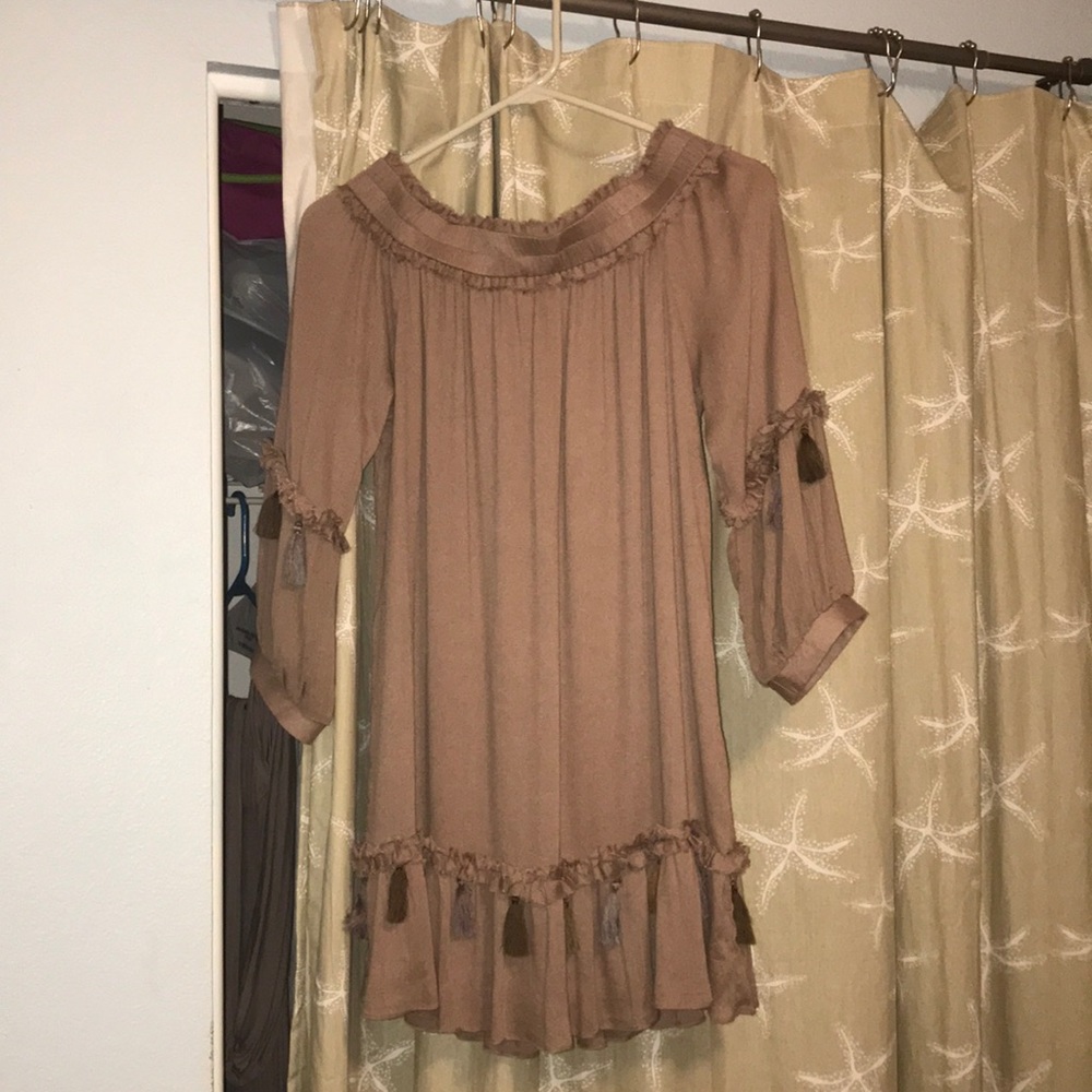 Boho off the shoulder brown dress